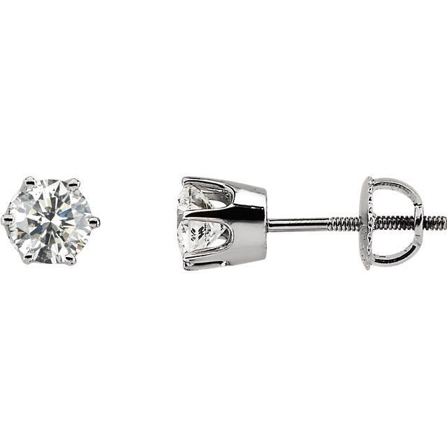 Diamond Stud 14K Gold Solitaire Earrings-14K White Gold   0.75