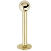 14K yellow gold 3mm ball flat back labret stud, front view showing polished ball and disc backing