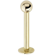 14K yellow gold 3mm ball flat back labret stud, front view showing polished ball and disc backing