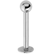 14K white gold 3mm ball flat back labret stud, front view with high-polish silver tone finish