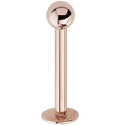 14K rose gold 3mm ball flat back labret stud, front view showing warm pink gold tone