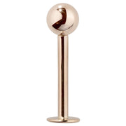 14K rose gold 4mm ball flat back labret stud, front view showing warm pink-gold tone and flat disc