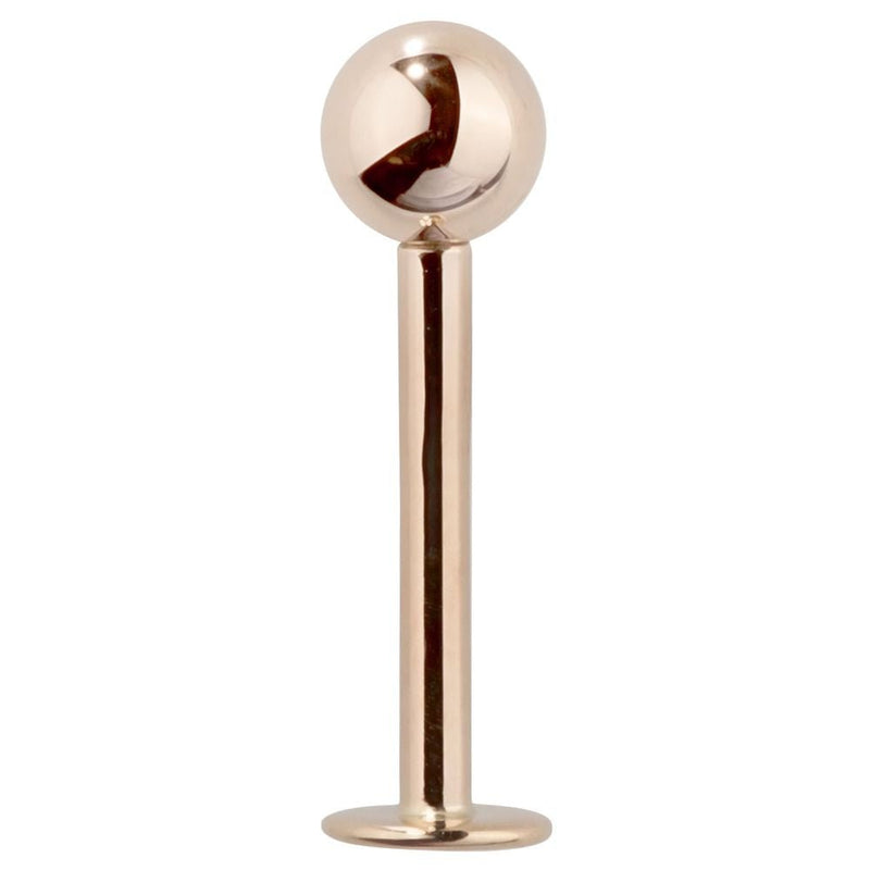 14K rose gold 4mm ball flat back labret stud, front view showing warm pink-gold tone and flat disc
