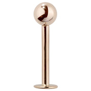 14K rose gold 5mm ball flat back labret stud, front view showing warm pink-gold tone and smooth finish
