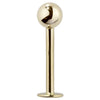 14K yellow gold 4mm ball flat back labret stud, front view showing polished ball and disc backing