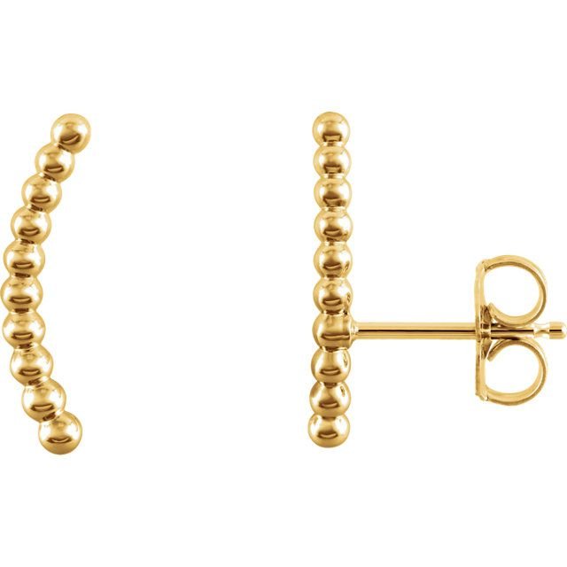 Beaded 14K Gold Ear Climber Earrings-14K Yellow Gold