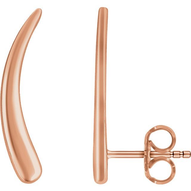 Curved 14K Gold Ear Climber Earrings-14K Rose Gold