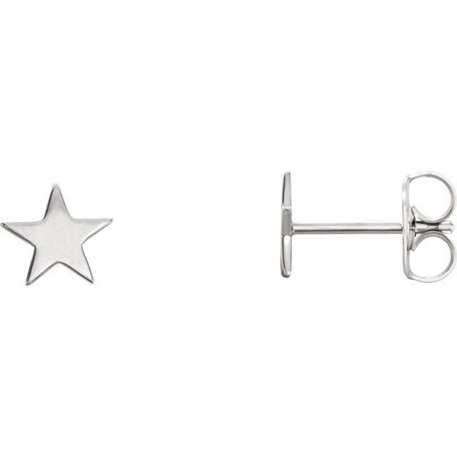 14K white gold star stud earrings pair showing polished front and butterfly push-back clasp
