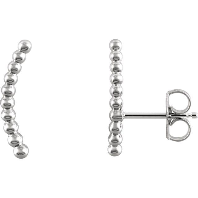 Beaded 14K Gold Ear Climber Earrings-14K White Gold