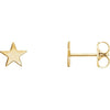 14K yellow gold star stud earrings pair shown front and back with butterfly push-back closure