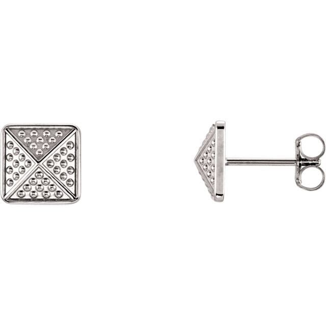 Beaded Pyramid 14K Gold Earrings-14K White Gold