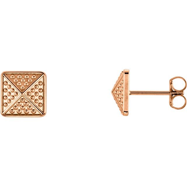 Beaded Pyramid 14K Gold Earrings-14K Rose Gold