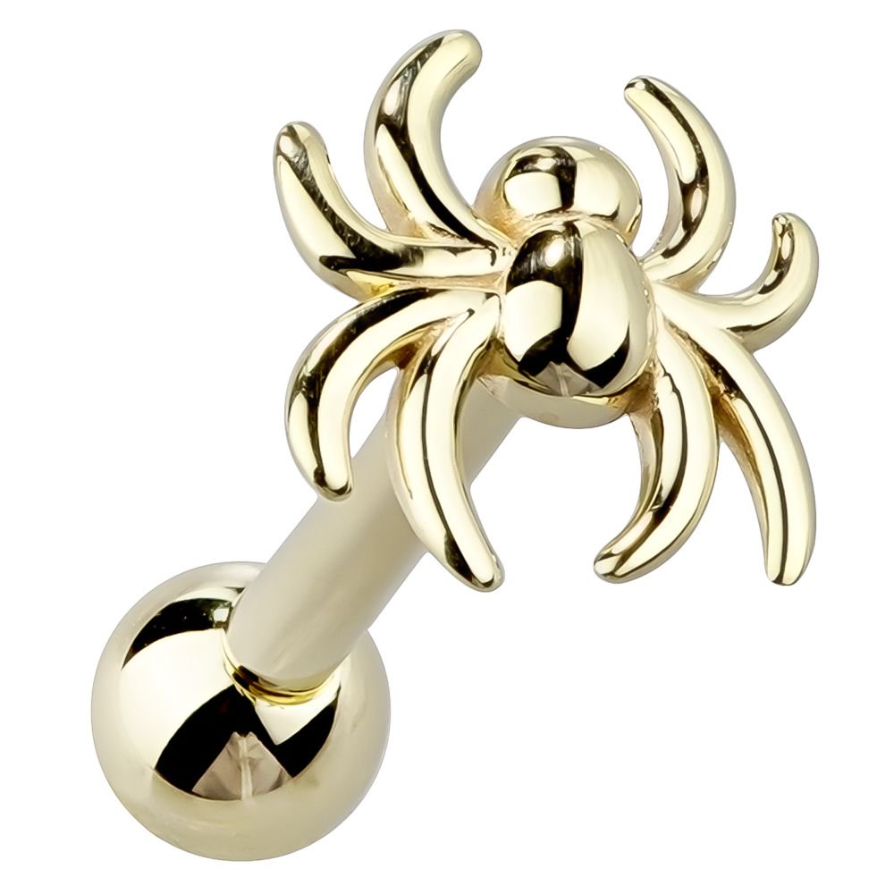 Spider Charm 14k Gold Cartilage Stud Earring-Yellow