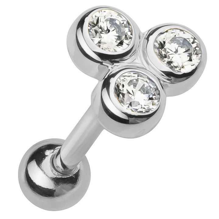 Genuine Diamond 3 Stone Trinity 14k Gold Cartilage Stud Earring-White