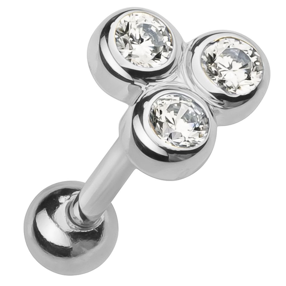 Cubic Zirconia 3 Stone Trinity 14k Gold Cartilage Stud Earring-White