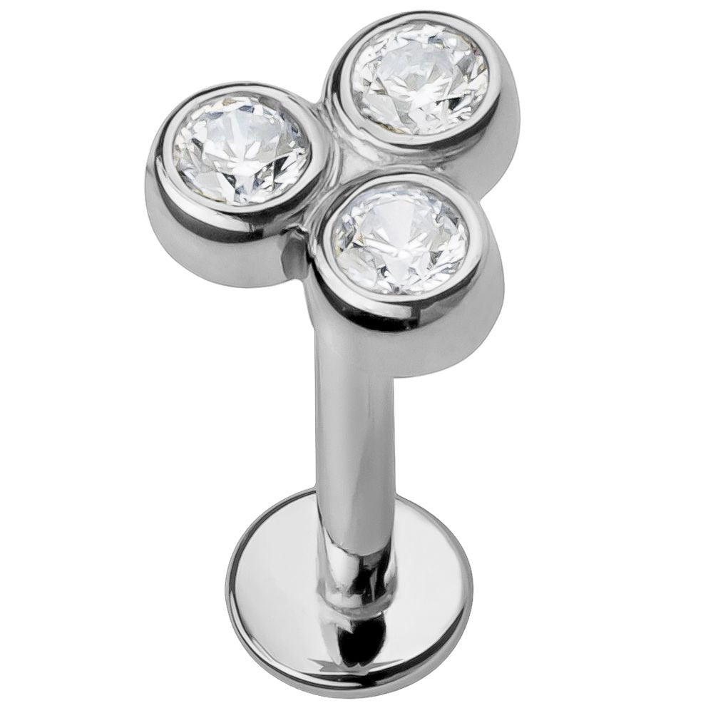 Cubic Zirconia Trinity 14K Gold Labret Lip Tragus Earring-14K White Gold   16G