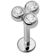 Cubic Zirconia Trinity 14K Gold Labret Lip Tragus Earring-14K White Gold   16G