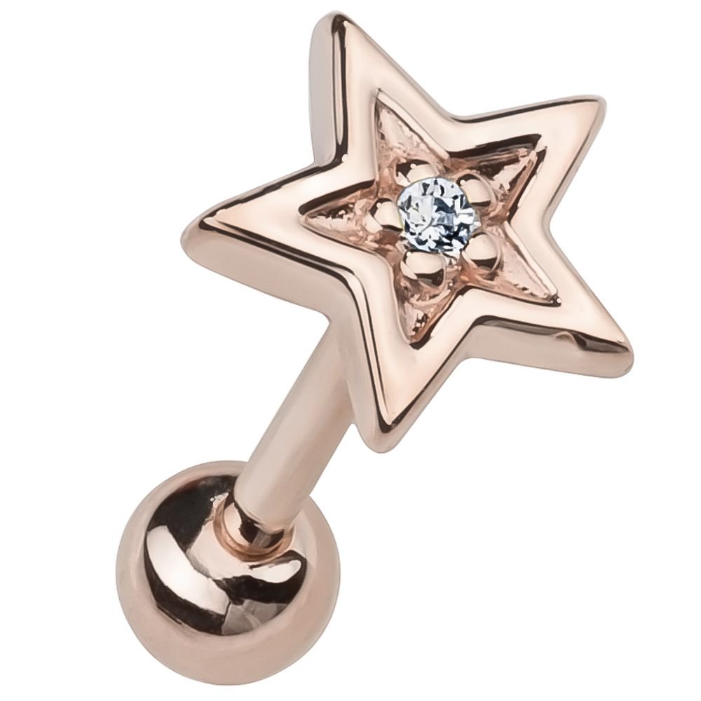 Diamond Star 14k Gold Cartilage Stud Earring-Rose