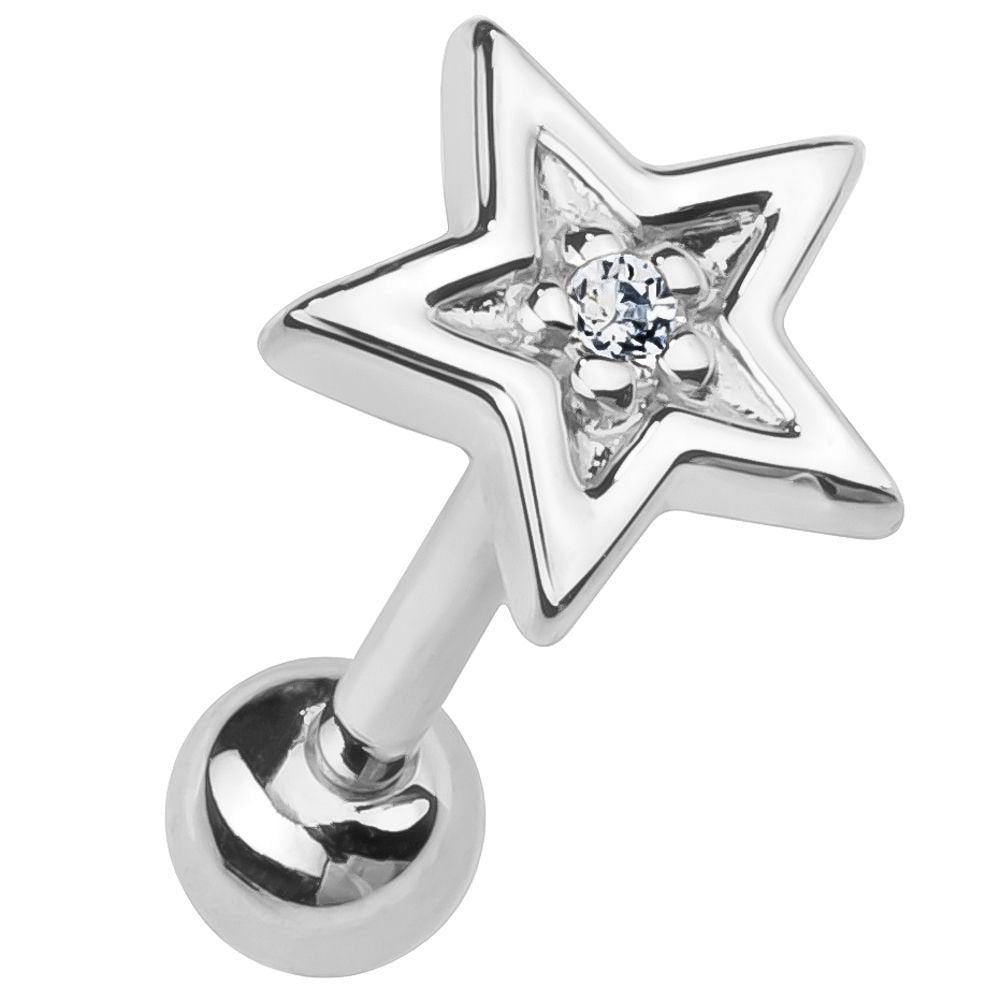 Diamond Star 14k Gold Cartilage Stud Earring-White