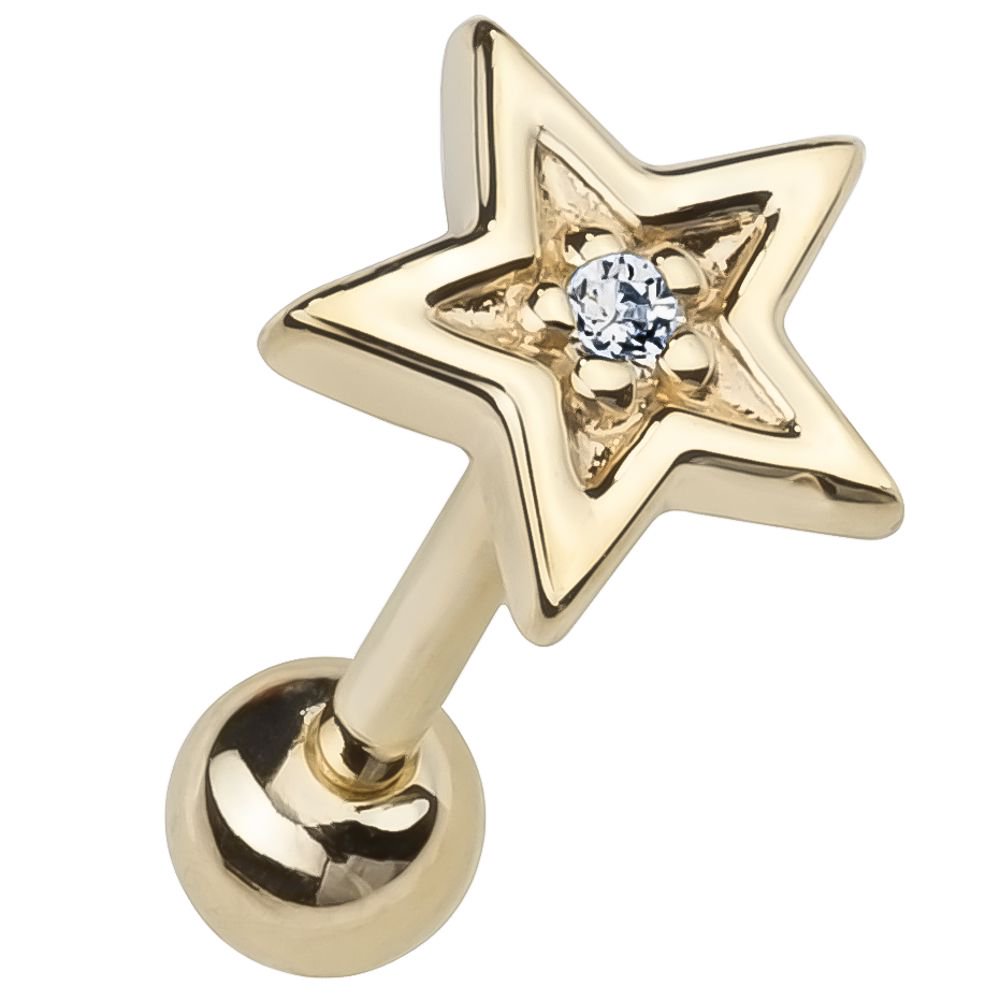 Diamond Star 14k Gold Cartilage Stud Earring-Yellow