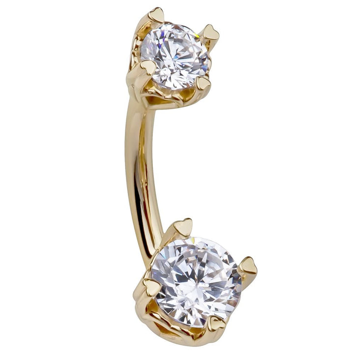 Secret Hearts Round Cubic Zirconia 14K Gold Belly Ring-14k Yellow Gold   3 8" (short)
