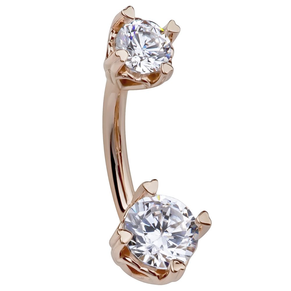 Secret Hearts Round Cubic Zirconia 14K Gold Belly Ring-14k Rose Gold   3 8" (short)