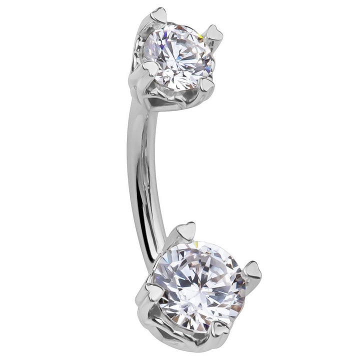 Secret Hearts Round Cubic Zirconia 14K Gold Belly Ring-14k White Gold   3 8" (short)