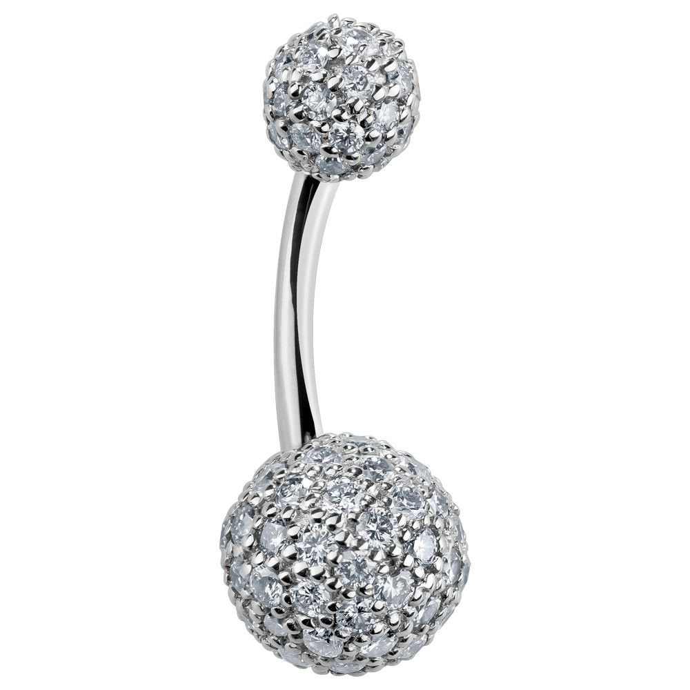 Diamond Pave 14k Gold Belly Button Ring-14k White Gold   7 16