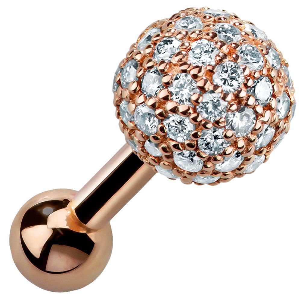 Diamond Pave Ball 14k Gold Cartilage Stud 4mm and 5mm-Rose   5mm