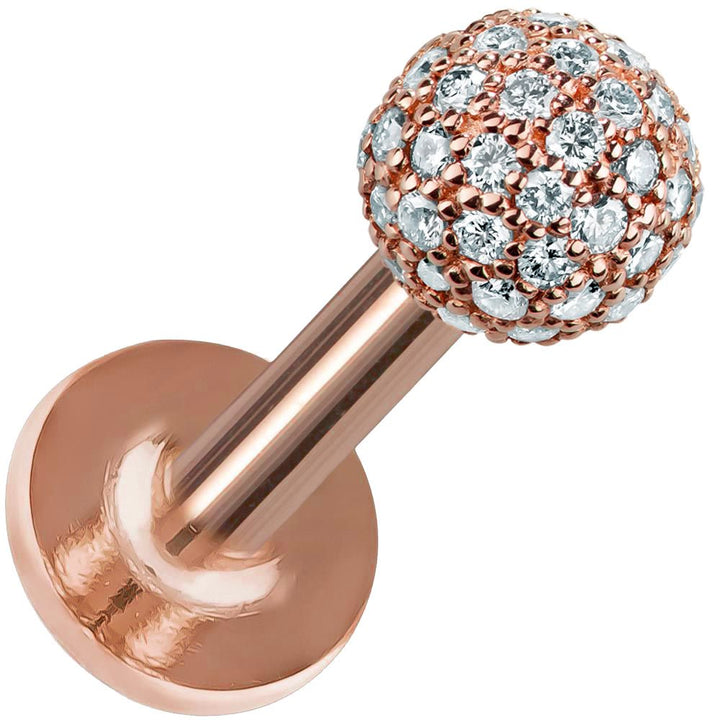 5mm Diamond Pave Ball 14K Gold Labret Stud Tragus Earring-14K Rose Gold   18G   5 16"