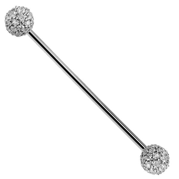 Diamond Pave 14K Gold Straight Barbell 4mm Balls-14K White Gold   18G   5 8"