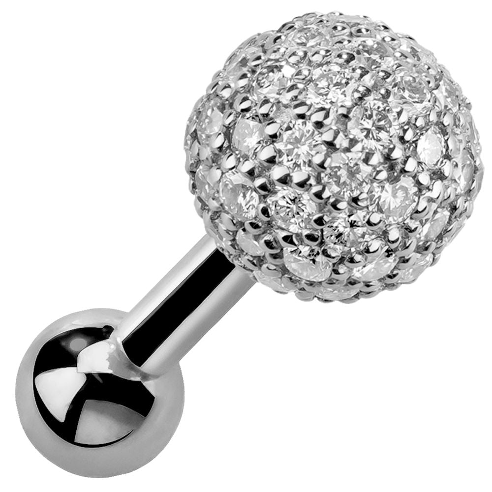 Diamond Pave Ball 14k Gold Cartilage Stud 4mm and 5mm-White   5mm