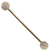 14K rose gold straight barbell with diamond pavé 4mm balls, angled product view on white