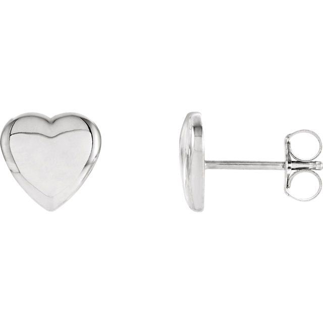 14K Gold Heart Stud Earrings-14K White Gold