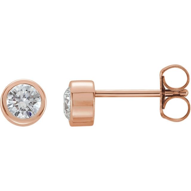 Bezel Set Diamond 14K Gold Solitaire Earrings-14K Rose Gold   0.33