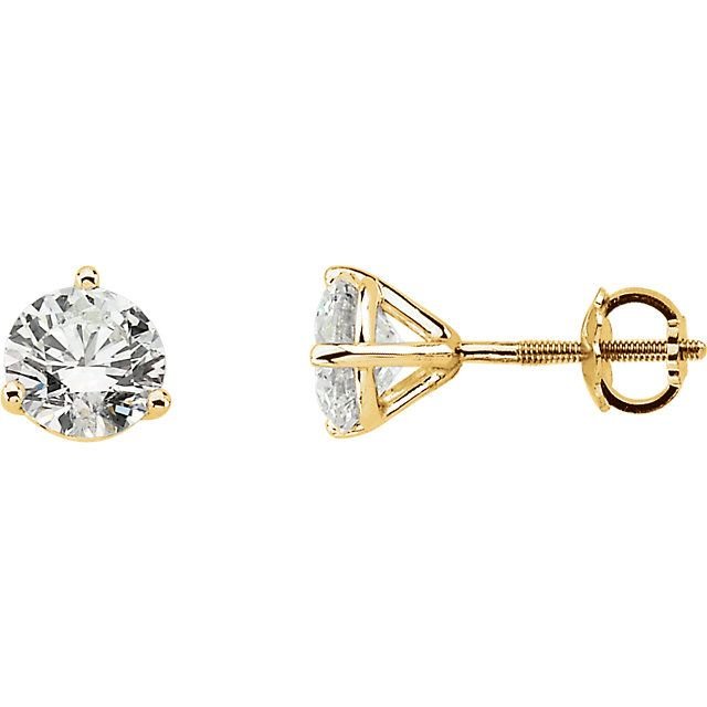 Martini-Set Large Diamond Stud 14K Gold Earrings-14K Yellow Gold   0.75