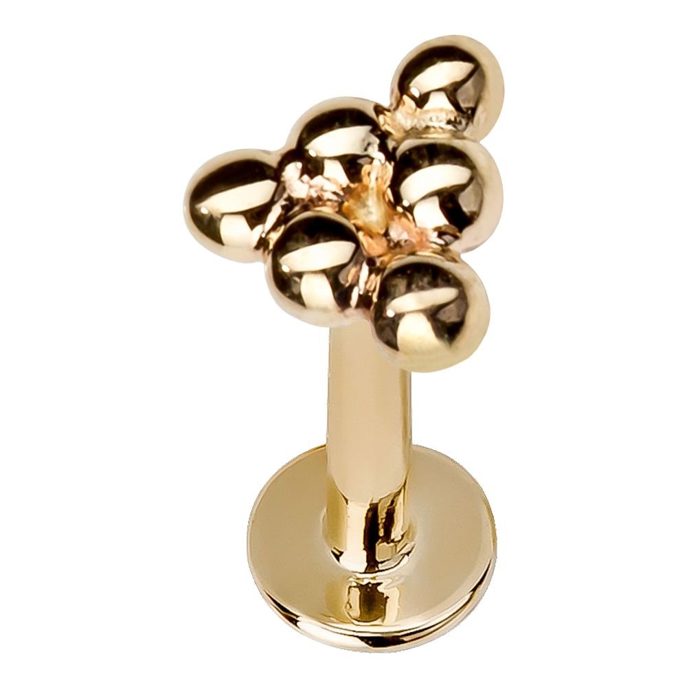 Beaded Triangle 14K Gold Labret Lip Ring Tragus Cartilage Stud-14K Yellow Gold   18G   3 8