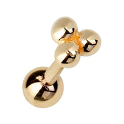 14K yellow gold trinity bead cartilage earring with three-bead cluster top, front view