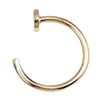 14K yellow gold nail nose ring hoop, side view showing flat disc head and open hoop design