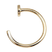 14K yellow gold nail nose ring hoop, side view showing flat disc head and open hoop design