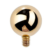 14K yellow gold internally threaded replacement ball with polished finish and visible gold screw post