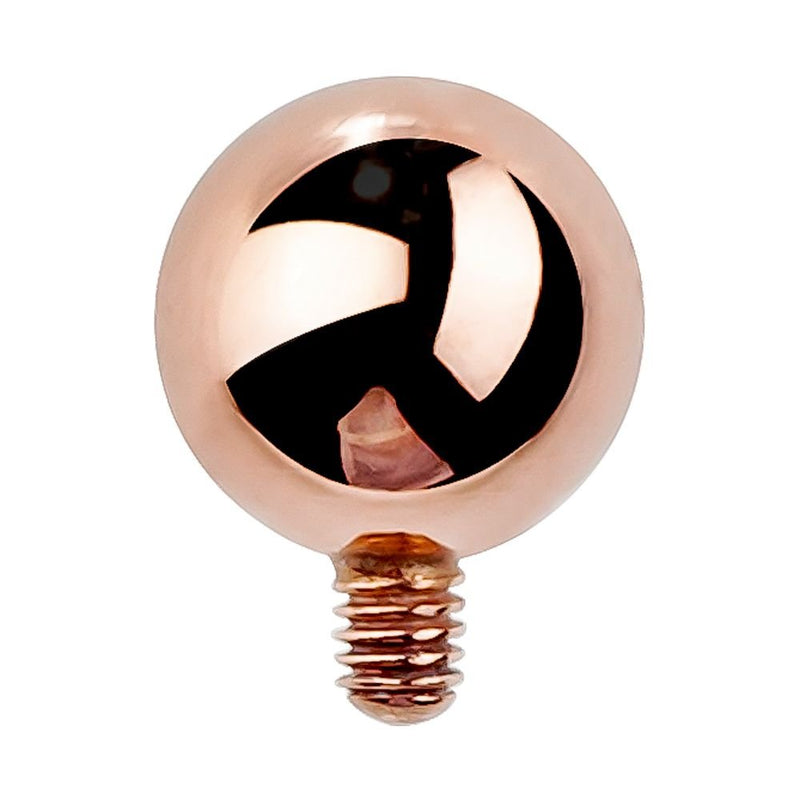 14K rose gold internally threaded replacement ball with warm polished finish and gold threaded post