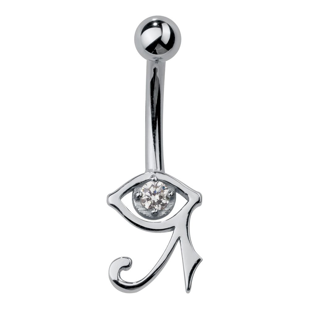 Eye of Horus 14K Gold Internal Belly Ring-14K White Gold   7 16"