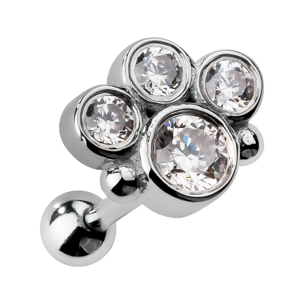 Cubic Zirconia Bezel Cluster 14K Gold Internal Stud Cartilage Earring-14K White Gold   16G   5 16"