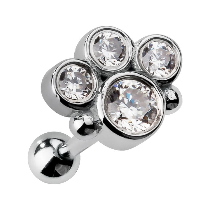 Cubic Zirconia Bezel Cluster 14K Gold Internal Stud Cartilage Earring-14K White Gold   16G   5 16"