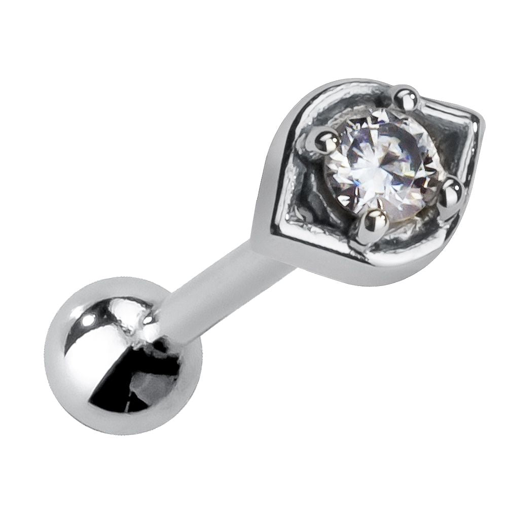 All Seeing Eye Charm 14K Gold Internal Stud Cartilage Earring-14K White Gold   16G   5 16"
