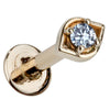 14K yellow gold all-seeing eye flat back labret showing CZ stone and flat disc backing at an angle