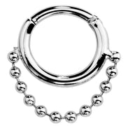 14K white gold beaded chain hinged segment clicker ring, front view with polished finish