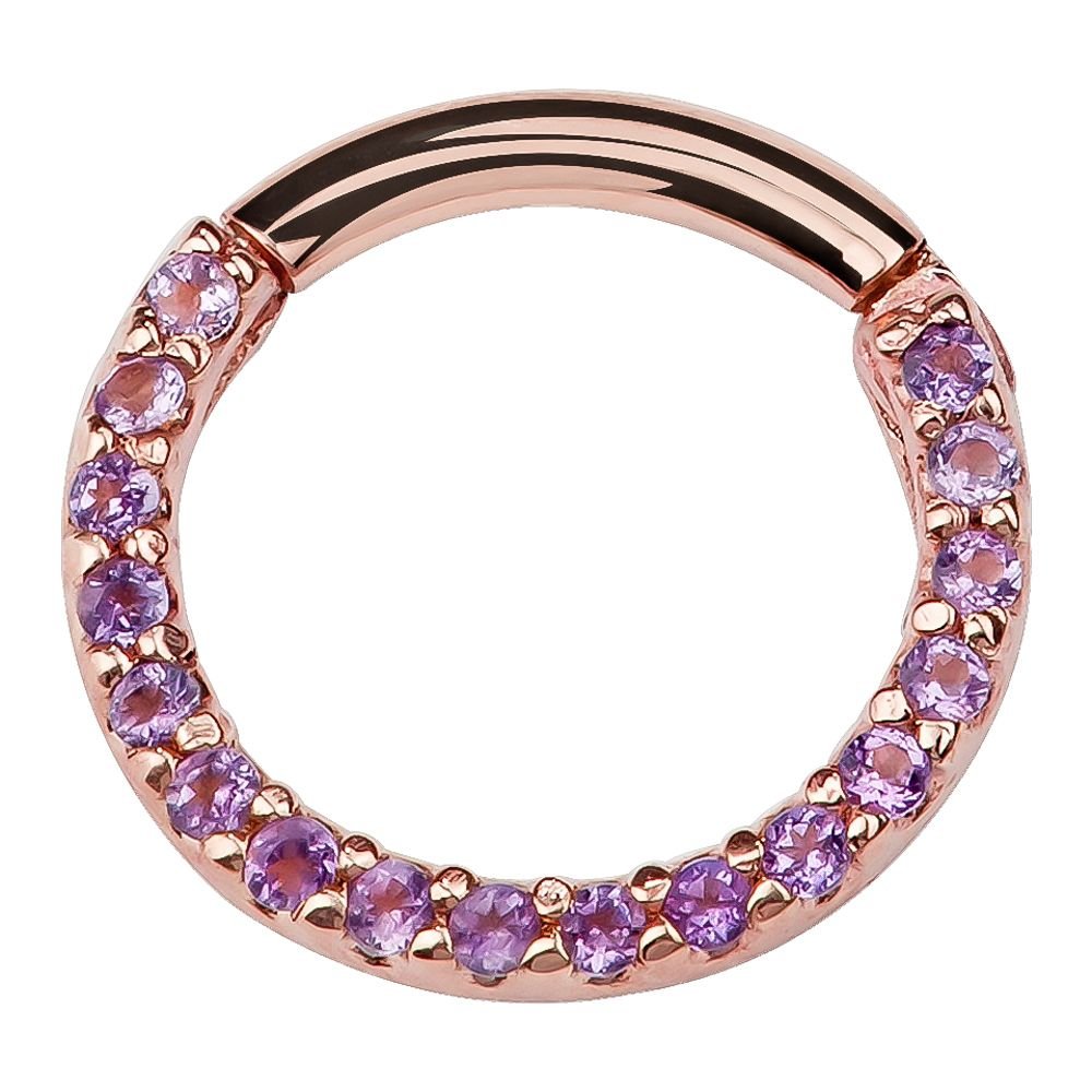 Purple CZ Pave 14K Gold Hinged Segment Clicker Ring-14K Rose Gold   16G   1 4"