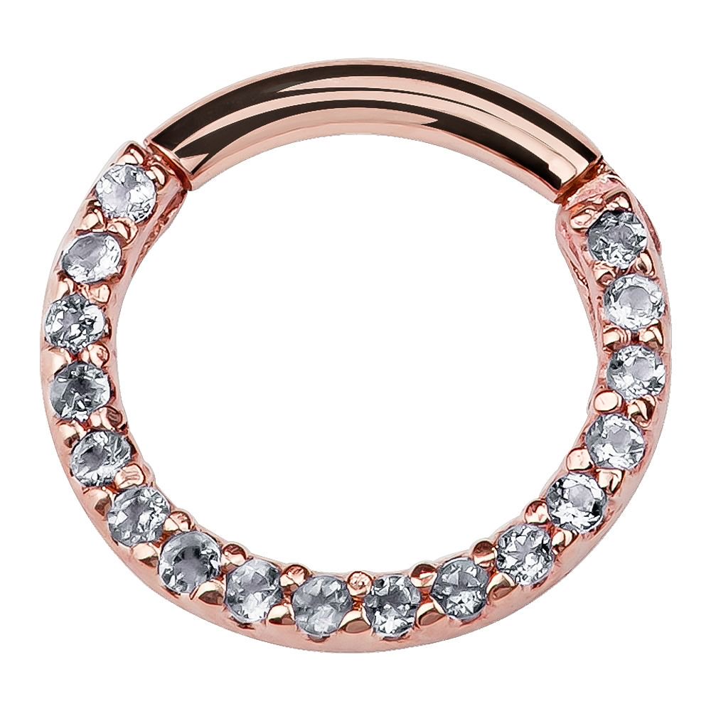 Clear CZ Pave 14K Gold Hinged Segment Clicker Ring-14K Rose Gold   18G   5 16